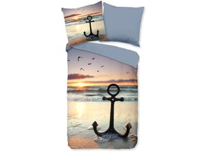 8717285228150 - Wendebettwäsche GOOD MORNING Mar Bettwäsche Gr B L 200 cm x 200 cm 1 St 2 St Renforcé B L 80 cm x 80 cm & 80 cm x 80 cm bunt (multi) Baumwolle 135x200 Reißverschluss Wendeoptik Strand Meer Maritim