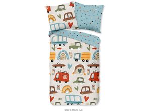 8717285228211 - Kinderbettwäsche GOOD MORNING Move Bettwäsche Gr B L 135 cm x 200 cm 1 St 1 St Renforcé B L 80 cm x 80 cm blau Baumwolle 135x200 Reißverschluss Wendeoptik Kind Junge Fahrzeuge