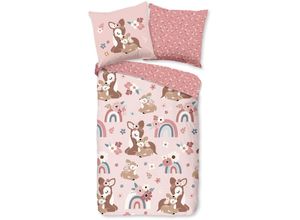 8717285228846 - Kinderbettwäsche GOOD MORNING Bibi blossom Bettwäsche Gr B L 135 cm x 200 cm 1 St 1 St Renforcé B L 80 cm x 80 cm rosa Baumwolle 135x200 Reißverschluss Wende Kind Mädchen Bambi Rosa