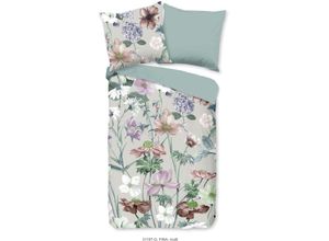 8717285229034 - Wendebettwäsche GOOD MORNING Fina Flowers Bettwäsche Gr B L 135 cm x 200 cm 1 St 1 St Renforcé B L 80 cm x 80 cm grün Baumwolle 135x200 Reißverschluss Wendeoptik Blumen Grau Grün