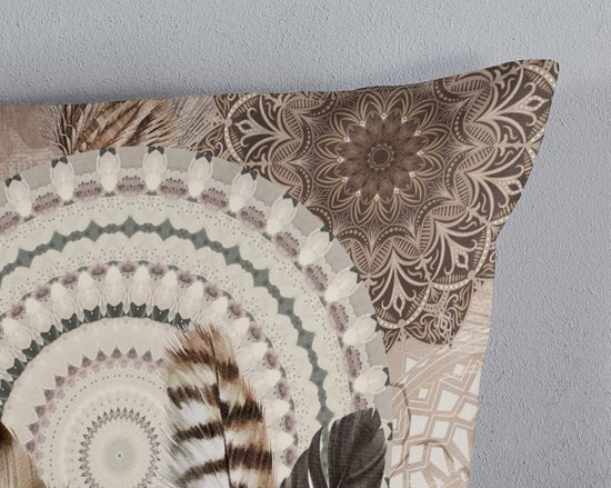 8717285231716 - HIP Bettbezug Mandalas und Federn - Taupe - (200x200 220 cm) - Baumwolle Flanell