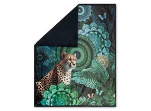 8717285236698 - Plaid HIP Nyah Wohndecken Gr B L 130 cm x 160 cm dunkle blau Weich Kuscheldecke 130x160 cm Wendeoptik Mandala Leopard Blau