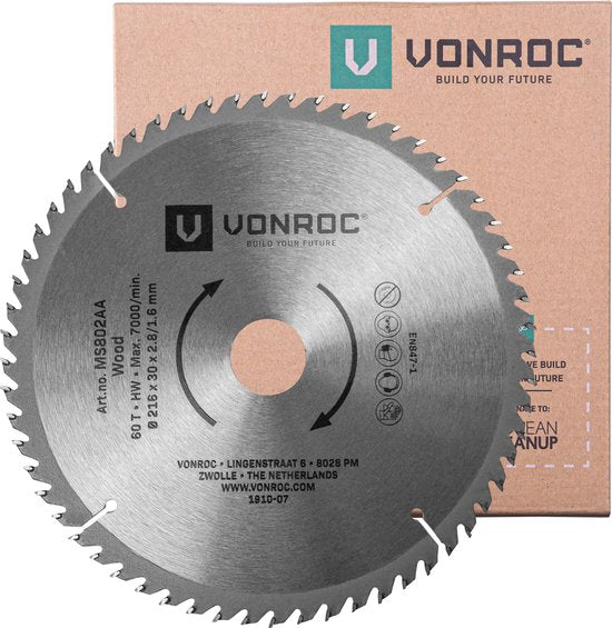 8717479083848 - Vonroc - Sägeblatt für Kapp- und Tischsägen - 216 mm - 60 Zähne – für Holz – Universal