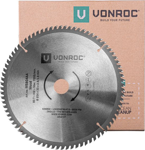 8717479083862 - Vonroc - Sägeblatt für Kapp- und Tischsägen - 254 mm - 80 Zähne – für Holz – Universal 8717479083862 - Vonroc - Sägeblatt für Kapp- und Tischsägen - 254 mm - 80 Zähne – für Holz – Universal