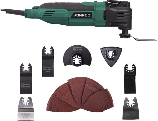 8717479085682 - Vonroc - Oszillierendes Multitool 300W - Schnellwechselsystem variable Geschwindigkeit - Komplettset inkl 60 Zubehörteile und Aufbewahrungstasche