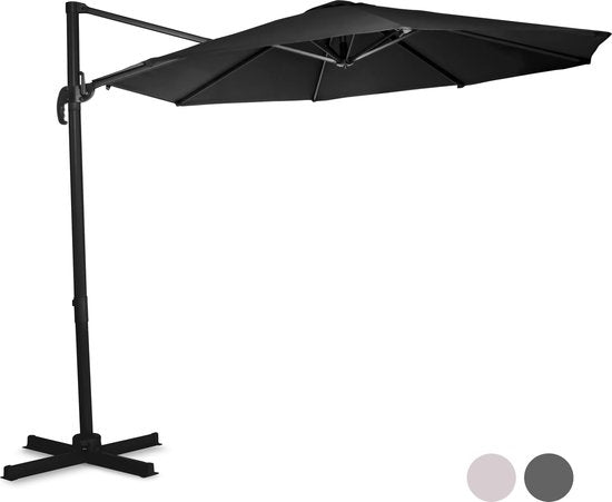 8717479091874 - Premium Floating Parasol Bardolino Ø300cm - Inkl Kreuzfuß & Schutzhülle - Runder Sonnenschirm - 360° drehbar - Neigbar - UV-beständiges Tuch - Schwarz