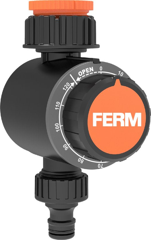 8717479092185 - FERM - WTA1001 - Bewässerungsuhr - Bewässerungsuhr - Gartensprinkler - Mechanische Bewässerungsuhr - 120 Minuten - Sprühzeit - Orange - Schwarz - Sprinkler