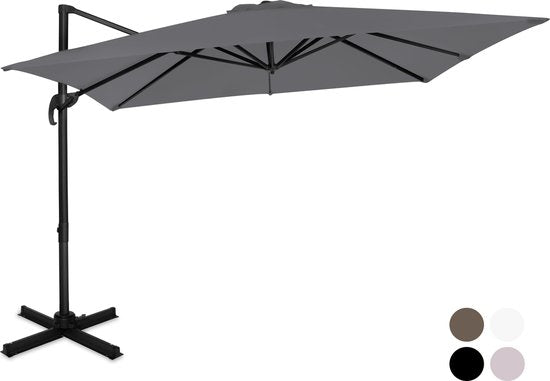 8717479096190 - Premium Floating Parasol Pisogne 300x300cm - Inkl Kreuzfuß & Schutzhülle - Quadratischer Sonnenschirm - 360° drehbar - Neigbar - UV-beständiges Tuch - Grau