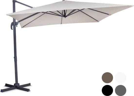 8717479096251 - Premium Floating Parasol Pisogne 300x300cm - Inkl Kreuzfuß & Schutzhülle - Quadratischer Sonnenschirm - 360° drehbar - Neigbar - UV-beständiges Tuch - Beige