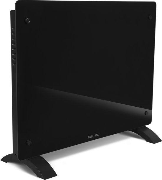 8717479099290 - Luxury electric heater - Konvektorheizung mit Glasscheibe - 750W 1500W - Beheizt Räume bis zu 18m2 - Gesteuert sowohl mit App (über Wifi) als auch manuell - Einstellbarer Thermostat und Timer - Schwarz