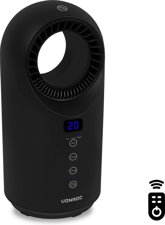 8717479101108 - Elektroheizung - Heizlüfter - 1000W 1500W - messerlos - Keramik - 3 Stufen - Inkl Fernbedienung - Swing-Funktion - Thermostat und Timer - 15m2 - schwarz