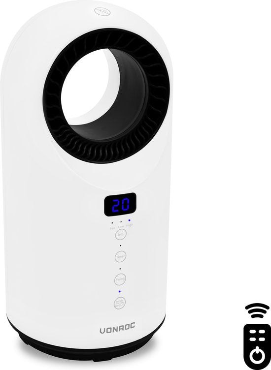 8717479101115 - - Elektrische Heizung - Heizlüfter - 1000W 1500W - ohne Lamellen - Keramik - 3 Stufen - Inkl Fernbedienung - Swing-Funktion - Thermostat und Timer - 15m2 - weiß