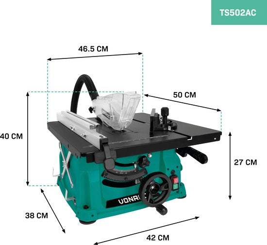 8717479101498 - - Sägetisch - Kompaktmodell - 1500W - 5000rpm - Ø210mm - Inkl 40T Sägeblatt - Schwarz Grün