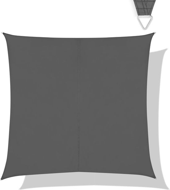 8717479104413 - Premium Schattentuch - Quadratisch - 360x360 cm - Wasserabweisend - Grau - Inklusive Aufbewahrungsbeutel und Befestigungsschnur