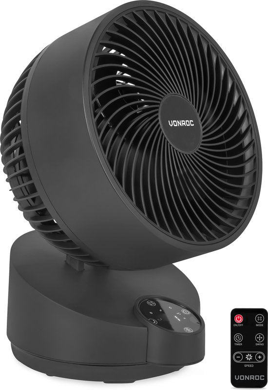 8717479104475 - BREEZE Fan - flüsterleiser Tischventilator - Inkl Fernbedienung - 3 Geschwindigkeiten - Schwenkfunktion - 180° neigbar - schwarz