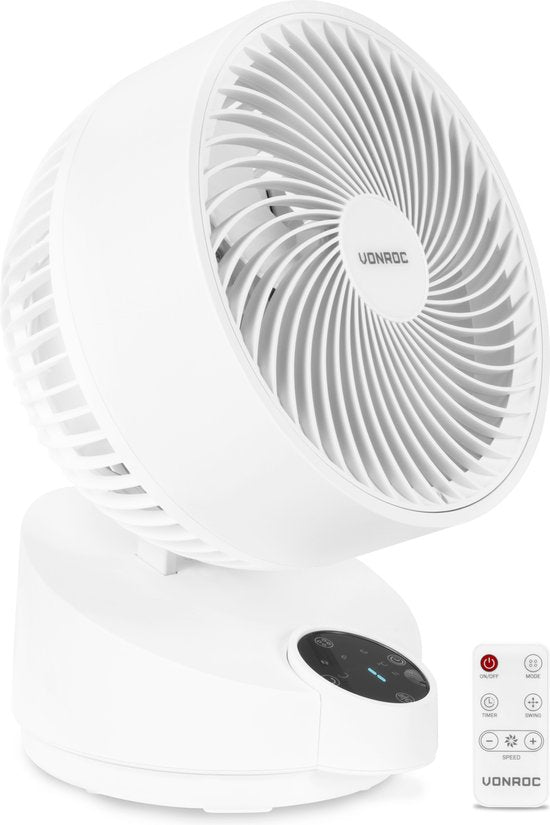 8717479104482 - BREEZE Fan - flüsterleiser Tischventilator - Inkl Fernbedienung - 3 Geschwindigkeiten - Schwenkfunktion - 180° kippbar - weiß