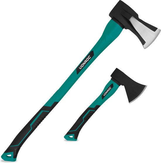 8717479104536 - Spaltaxt und Handbeil-Set - Kopf aus gehärtetem Stahl - Stiel aus Fiberglas - 79cm - 3900gr 35cm - 950gr