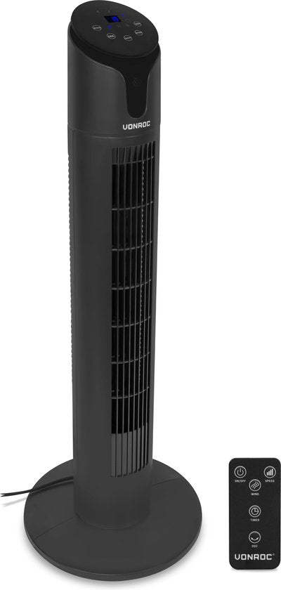 8717479104710 - Luxury Fan - Turmventilator - Höhe 86 cm - Inkl Fernbedienung - 3 Geschwindigkeiten - Schwenkfunktion - 15-Stunden-Timer - Schwarz