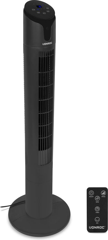 8717479104734 - Luxury Fan - Turmventilator - Höhe 110 cm - Inkl Fernbedienung - 3 Geschwindigkeiten - Swing-Funktion - 15-Stunden-Timer - Schwarz