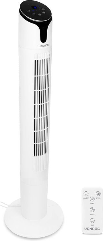 8717479104741 - Luxe Ventilator - Turmventilator - Höhe 110 cm - Inkl Fernbedienung - 3 Geschwindigkeiten - Swing-Funktion - 15-Stunden-Timer - weiß