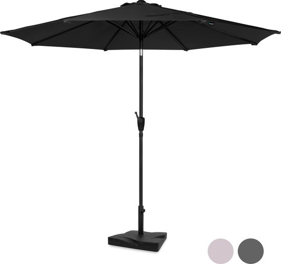 8717479104918 - Premium Stick Sonnenschirm Recanati Ø300cm - Inkl Sonnenschirmfuß & Schutzhülle - Runder Sonnenschirm - Neigbar - UV-beständiges Tuch - Schwarz
