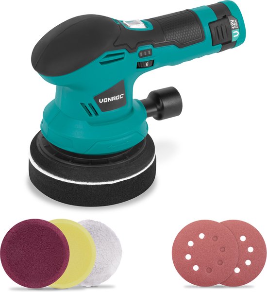 8717479109685 - Polierer 12V - Ø 125mm - Dual Action - 2-in-1 Polieren und Schleifen - Inkl Akku usb-c Kabel 4 Polierscheiben und Schleifpapier