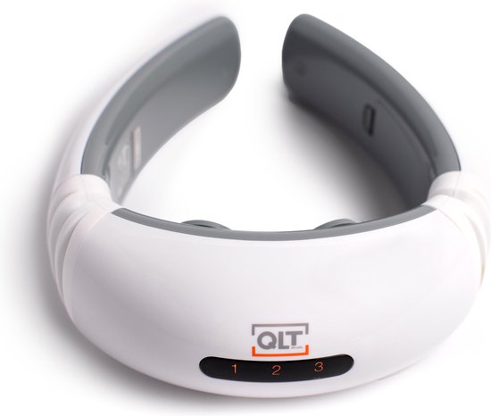 8717774694985 - QLT Puls-Nacken-Massagegerät mit 16 Stufen - 6 Massagemodi und Timer - Elektrostimulation - Wirksam gegen Kopfschmerzen und Schwindel - Weiß