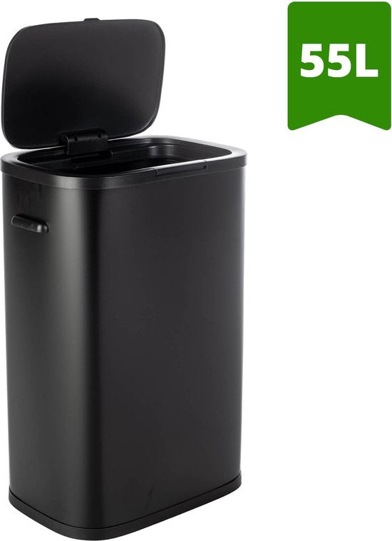 8717774696569 - QLT Push Lid Mülleimer - Mülleimer mit Druckknopföffnung - Mülleimer - 55 Liter - 42 x 285 x 625 cm (LxBxH) - Schwarz