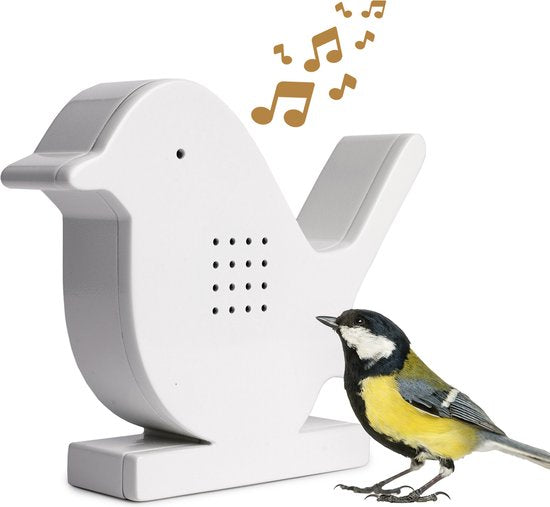 8717774696965 - QLT Dekorativer Vogel mit Vogelstimmen - Naturgeräusche - Batteriebetrieben - Automatischer Bewegungssensor - Einstellbare Lautstärke - Weiß