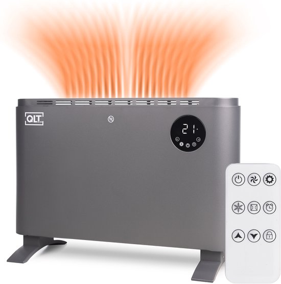 8717774697320 - QLT Elektroheizung mit Wifi und App-Steuerung - Konvektorheizung mit 3 Stufen Thermostat und Zeitschaltuhr - Wandheizung - Freistehender Heizkörper - Grau