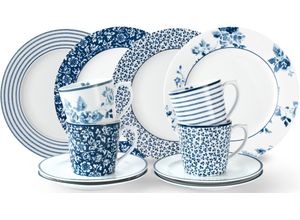 8717823821676 - Kaffeeservice LAURA ASHLEY BLUEPRINT COLLECTABLES Geschirr-Set Service China Rose Sweet Allysum Floris Candy Stripe Geschirr-Sets Gr 12 tlg weiß (weiß blau) Geschirr-Sets für 4 Personen 12 Teile