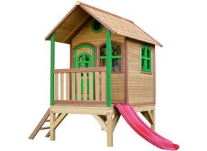 8717973930631 - - Spielhaus Tom mit roter Rutsche | Stelzenhaus in Braun & Grün aus fsc Holz für Kinder | Spielturm für den Garten - Braun