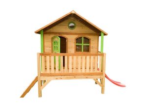 8717973930662 - - Spielhaus Stef mit roter Rutsche | Stelzenhaus in Braun & Grün aus fsc Holz für Kinder | Spielturm für den Garten - Braun