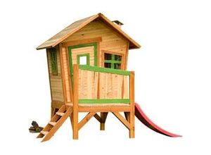 8717973930709 - - Spielhaus Robin mit roter Rutsche | Stelzenhaus in Braun & Grün aus fsc Holz für Kinder | Spielturm für den Garten - Braun