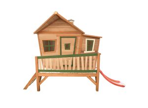 8717973930761 - - Spielhaus Emma mit roter Rutsche | Stelzenhaus in Braun & Grün aus fsc Holz für Kinder | Spielturm für den Garten - Braun