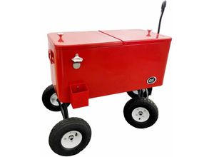 8717973931133 - Retro Getränkekühler Rot Bollerwagen   Kühlwagen   Kühler mit Rollen - 76 liter Fahrbare Kühlbox für den Garten   Outdoor - Rot - AXI