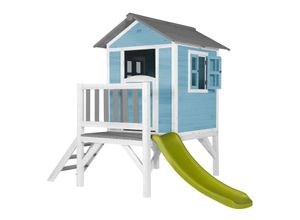 8717973931713 - Spielhaus Beach Lodge xl in Blau mit hellgrüner Rutsche Stelzenhaus aus fsc Holz für Kinder Kleiner Spielturm für den Garten - Blau - AXI