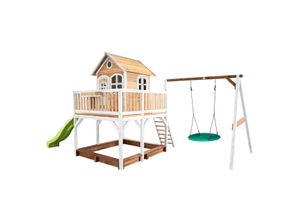 8717973932758 - Spielhaus Liam mit Sandkasten Summer Nestschaukel & hellgrüner Rutsche Stelzenhaus xxl in Braun & Weiß aus fsc Holz für Kinder Spielturm mit