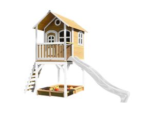 8717973932925 - - Spielhaus Sarah mit Sandkasten & weißer Rutsche Stelzenhaus in Braun & Weiß aus fsc Holz für Kinder Spielturm mit Wellenrutsche für den Garten