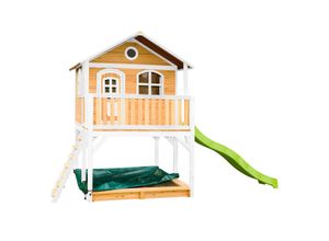 8717973933052 - Spielhaus Marc mit Sandkasten & Rutsche in Hellrün Stelzenhaus in Braun & Weiß aus fsc Holz für Kinder Spielturm mit Wellenrutsche für den Garten