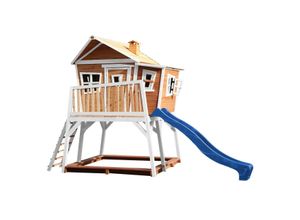 8717973933373 - Spielhaus Max mit Sandkasten & blauer Rutsche Stelzenhaus in Braun & Weiß aus fsc Holz für Kinder Spielturm mit Wellenrutsche für den Garten - Braun