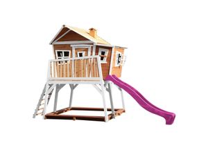 8717973933380 - Spielhaus Max mit Sandkasten & lila Rutsche Stelzenhaus in Braun & Weiß aus fsc Holz für Kinder Spielturm mit Wellenrutsche für den Garten - Braun