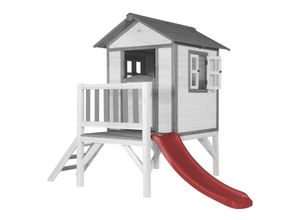 8717973933564 - Spielhaus Beach Lodge XL in Weiß mit Rutsche in Rot Stelzenhaus aus FSC Holz für Kinder Kleiner Spielturm für den Garten - Weiß