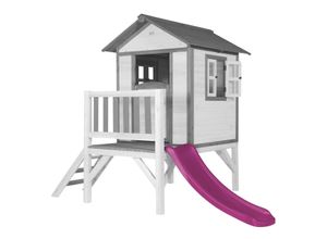 8717973933892 - Spielhaus Beach Lodge XL in Weiß mit Rutsche in Lila Stelzenhaus aus FSC Holz für Kinder Kleiner Spielturm für den Garten - Weiß