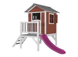 8717973933915 - Spielhaus Beach Lodge xl in Rot mit Rutsche in Lila Stelzenhaus aus fsc Holz für Kinder Kleiner Spielturm für den Garten - Rot - AXI