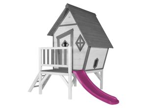 8717973933922 - Spielhaus Cabin xl in Weiß mit Rutsche in Lila Stelzenhaus aus fsc Holz für Kinder Kleiner Spielturm für den Garten - Grau - AXI