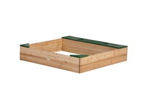 8717973937180 - Sandkasten Amy aus fsc Holz mit Abdeckplane in Braun & Grün | Sand Kasten mit Abdeckung für Kinder mit Sitzbank Sitzecken & Stauraum | 115 x 115 cm