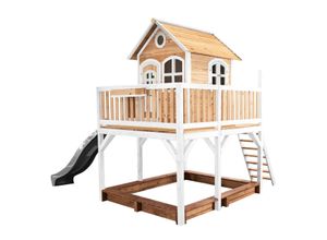 8717973937494 - Spielhaus Liam mit Sandkasten & grauer Rutsche Stelzenhaus XXL in Braun & Weiß aus FSC Holz für Kinder Spielturm mit Wellenrutsche für den Garten