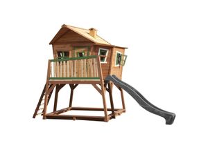 8717973937647 - Spielhaus Max mit Sandkasten & grauer Rutsche Stelzenhaus in Braun & Grün aus fsc Holz für Kinder Spielturm mit Wellenrutsche für den Garten - Braun