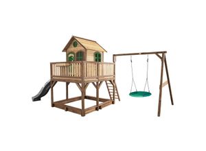 8717973937685 - - Spielhaus Liam mit Sandkasten Summer Nestschaukel & grauer Rutsche Stelzenhaus xxl in Braun & Grün aus fsc Holz für Kinder Spielturm mit